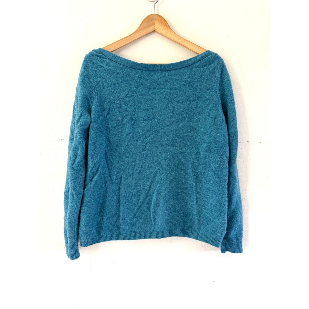 100% Cashmere Teal Blue Boat Neck Long Sleeve Sweater Shirt Minimalist Size XL